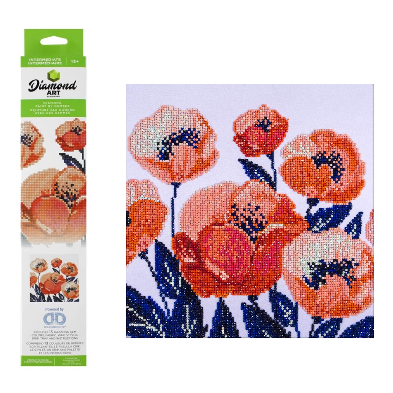 Diamond Art By Leisure Arts Poppies, 12"X12", Intermediate Diamond Painting Kits For Adults, Art For Adults, Kit, Painting